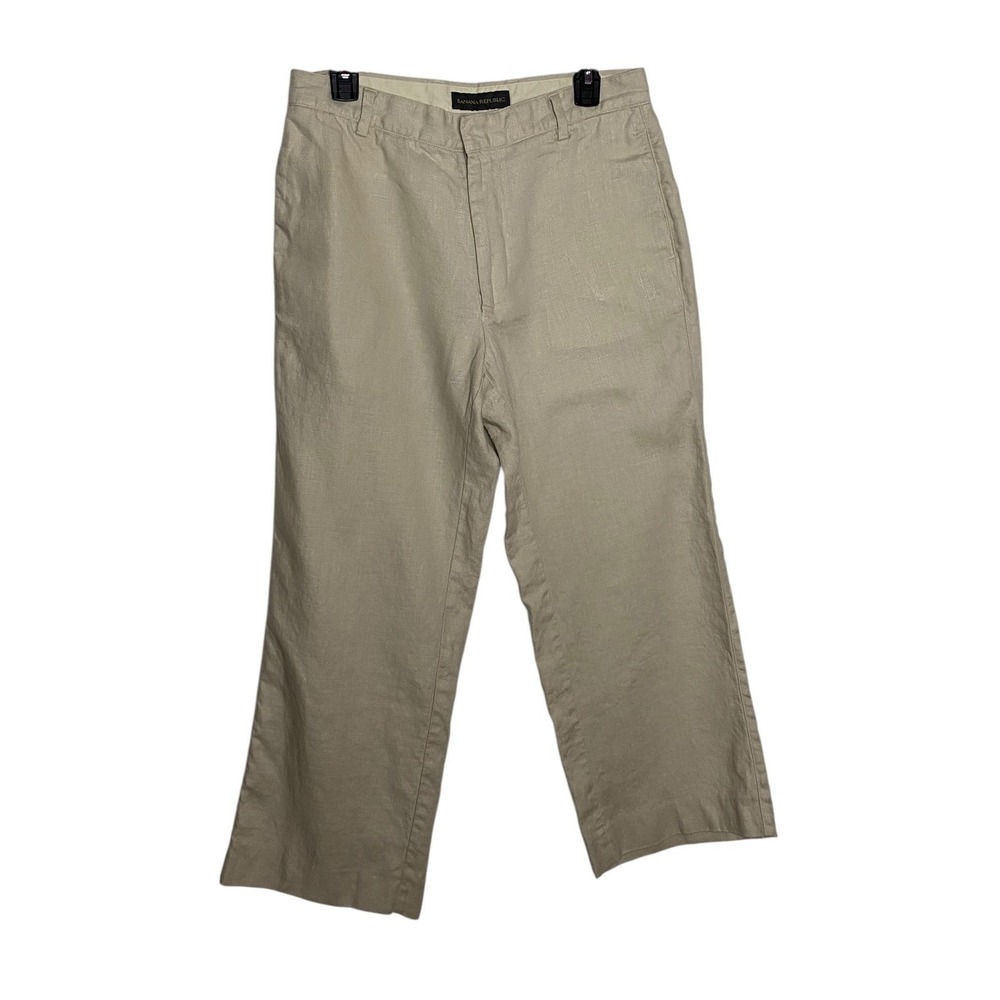 Banana Republic Women 32W 26L Beige 100% Linen Wide Leg Relaxed Trousers Pants